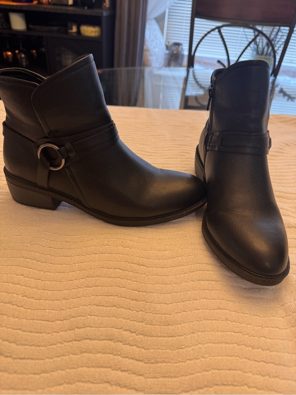 BareTraps Black Leatherette Ankle Booties with Ring Detail